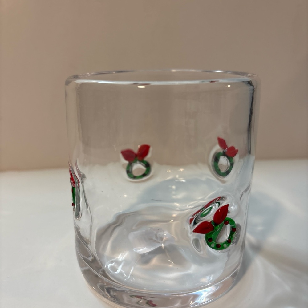 Crate & Barrel Wreaths Double Old Fashioned Drink Glass Halloween  NWT